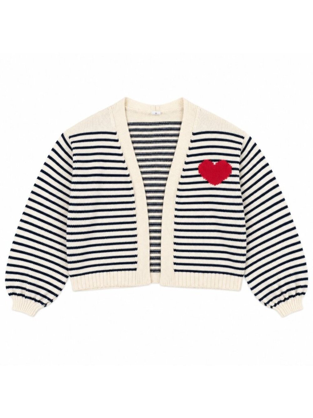 HK26 - "Old Navy Girls 6-7 Heart Stripe Cardigan Sweater Navy Cream Cotton Open